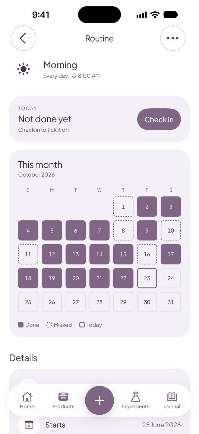 A routine with its reminder and this month's tracker